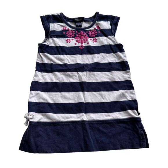 Nautica Girls Blue Stripe Floral Dress - Size 7 - Picture 1 of 4